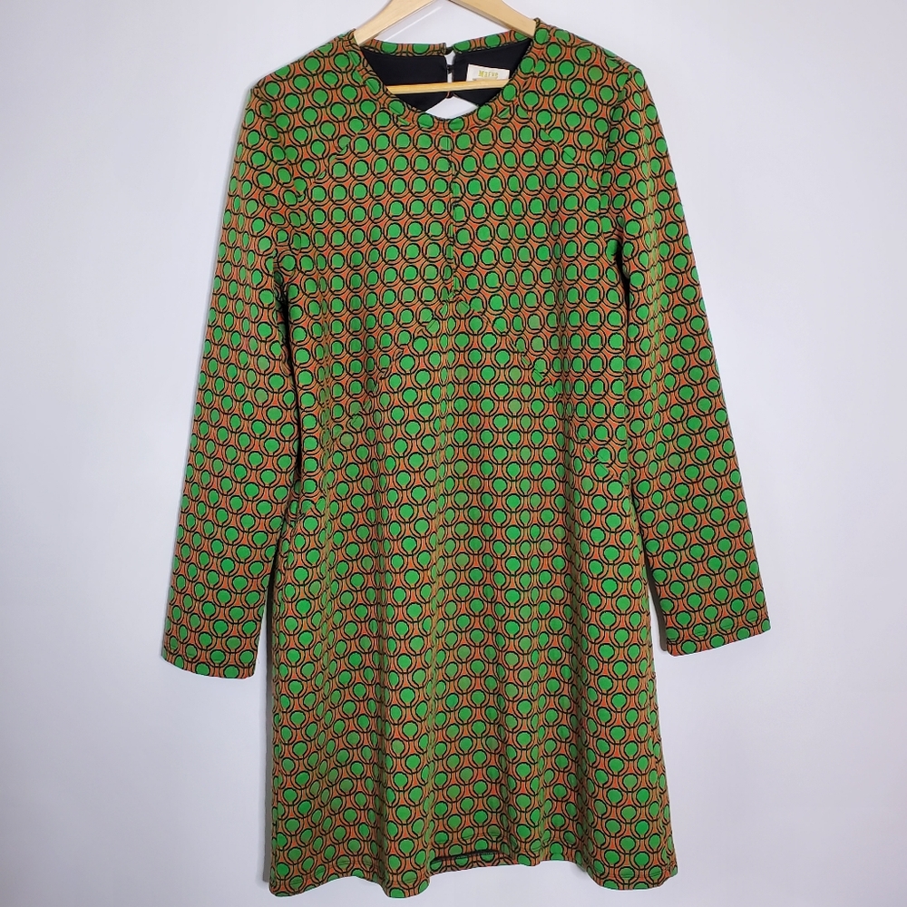 Anthropologie Green and Red Patterned Mini Dress
